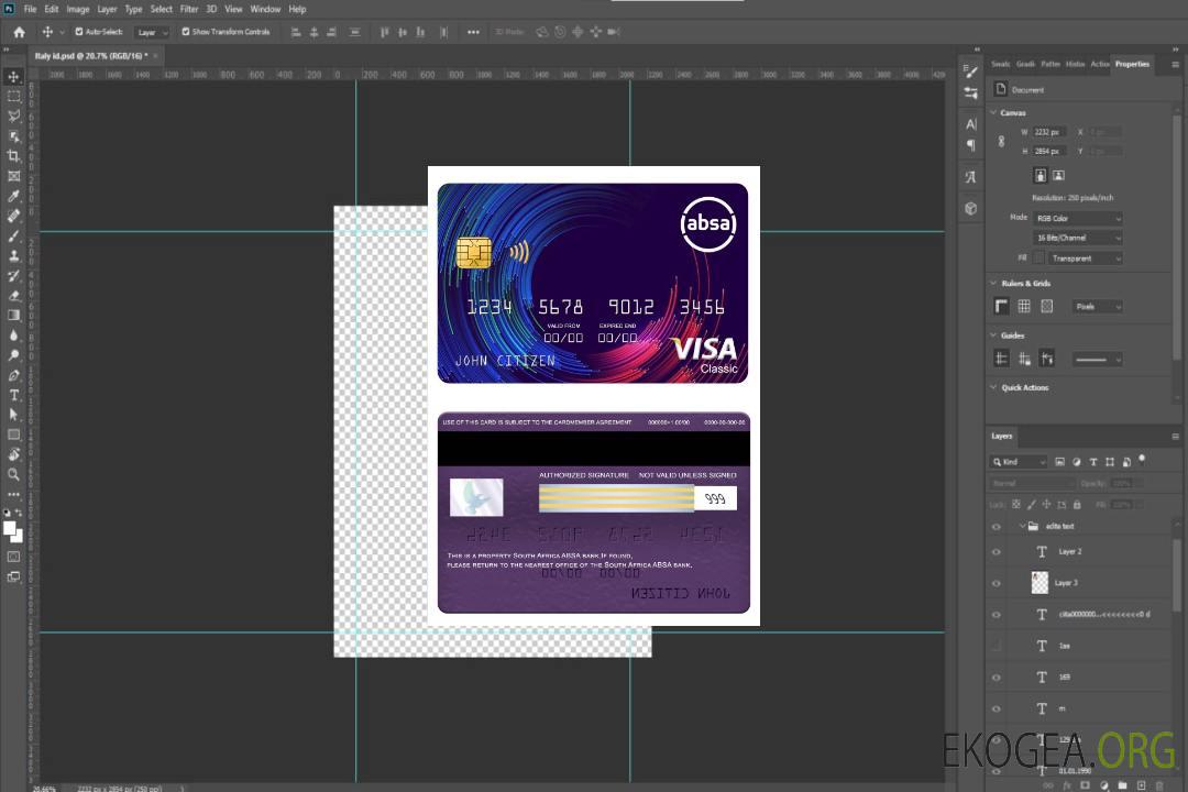 Carte visa classique de la banque ABSA Afrique du Sud template